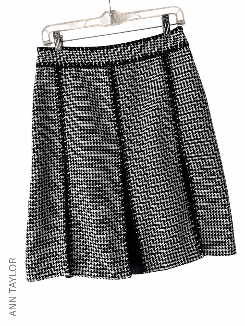 ANN TAYLOR NWOT BLACK & WHITE HOUNDSTOOTH PLEATED SKIRT COTTON BLEND LINED | 4
